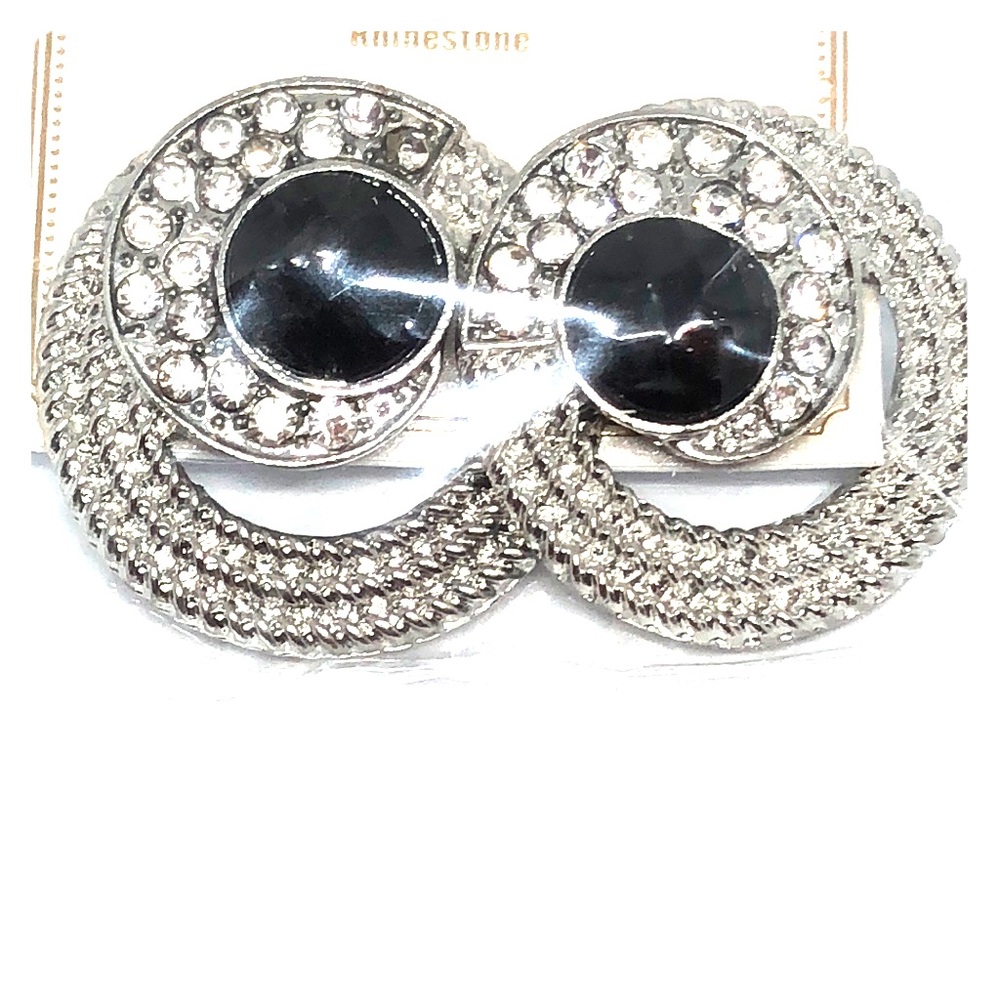 Elegant Silver rhinestone swirl onyx earrings